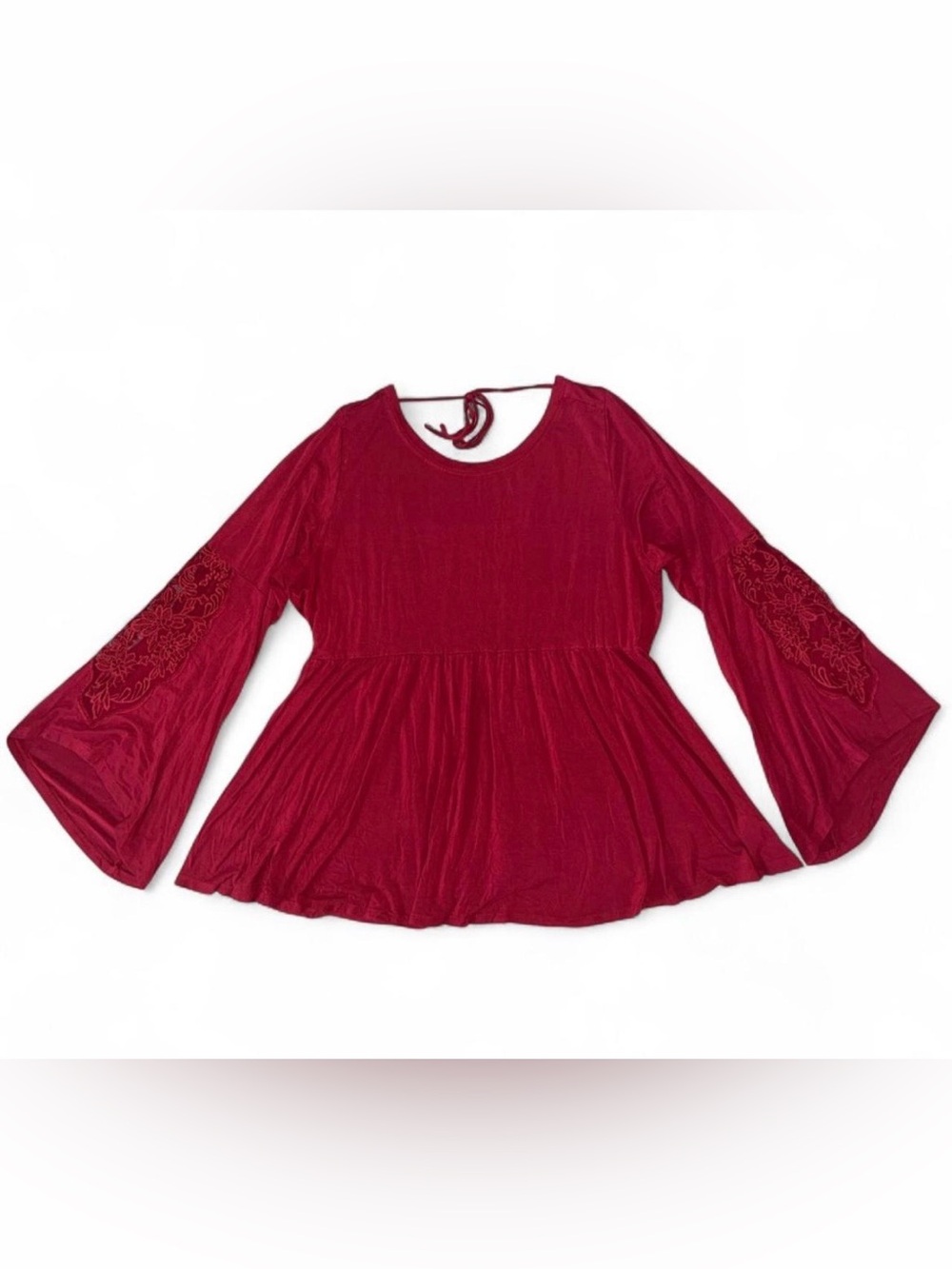 Torrid Plus Size 2x Red Empire Waist Blouse with Lace Bell Sleeves